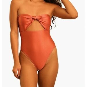 NEW Dippin Daisys Devon Strapless Tie Front One Piece Swimsuit Dusty Rose Medium